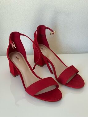 ALDO Red Suede Block Heel Ankle Strap Sandals